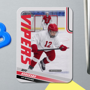 Custom Modern Red Ice Hockey Photo Magnet