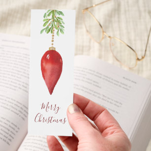 Custom Modern Red Watercolor Bauble Christmas Gift Bookmarks