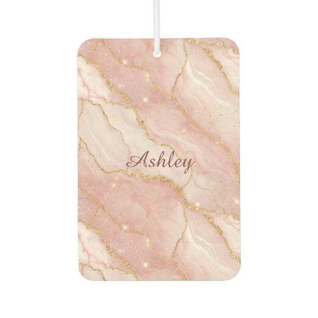 Custom Modern Rose Quartz Marble Gold Air Freshener (Front)