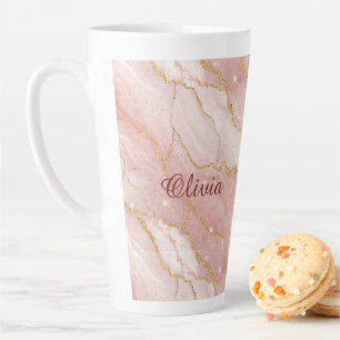 Custom Modern Rose Quartz Marble Gold Glitter Latte Mug