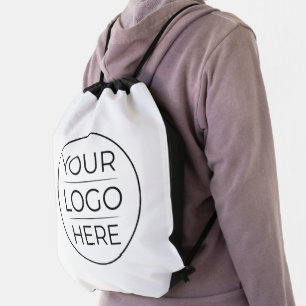 Custom Modern Round Business Logo Drawstring Bag
