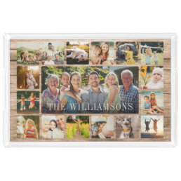 Custom Modern Rustic Family Photo Collage Gift Acrylic Tray