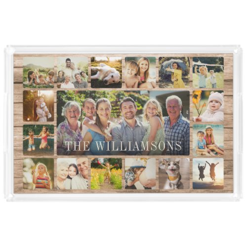 Custom Modern Rustic Family Photo Collage Gift Acrylic Tray