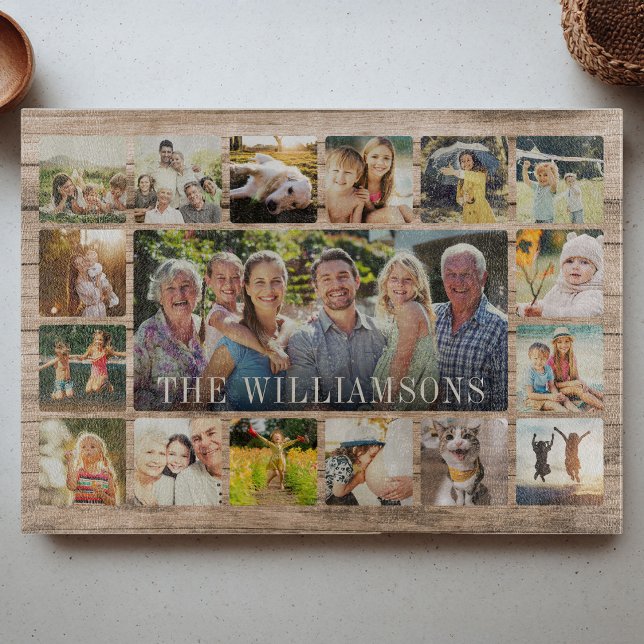 Custom Modern Rustic Family Photo Collage Keepsake Cutting Board (Creator Uploaded)