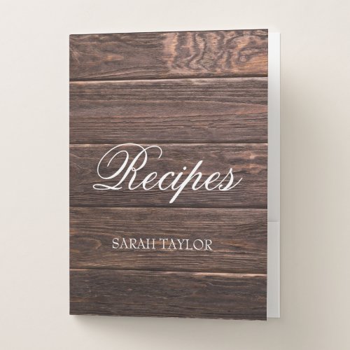 Custom Modern Rustic Wood Pattern Script Recipe  Pocket Folder