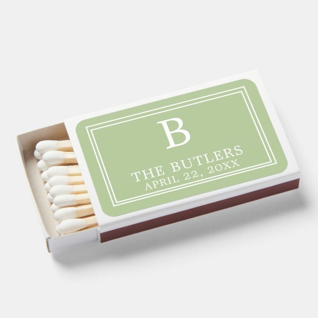 Custom Modern Sage Green Wedding Matches (Front Open)