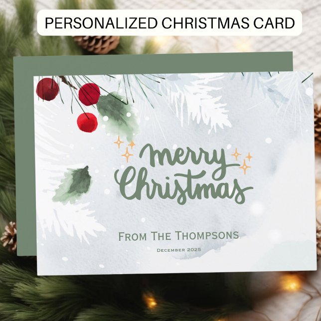 Custom Modern Script  Christmas  Personalized  Holiday Card (Creator Uploaded)