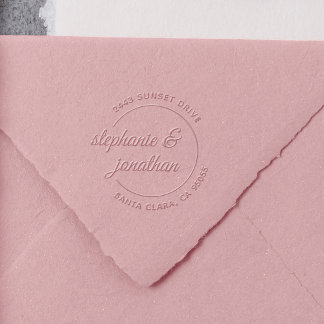 Custom Modern Script Circular Return Address Embosser