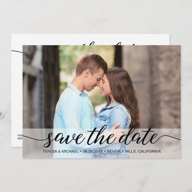 Custom Modern Script Engagement Photo Simple Save The Date (Front/Back)