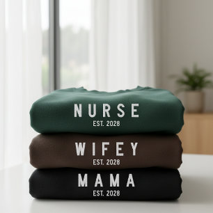 Custom Modern Script Gift for Mama, Grandma, Wifey Embroidered Sweatshirt