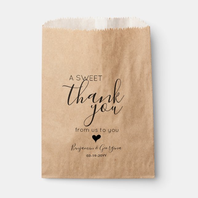 Custom Modern Script Sweet Thank You Heart Wedding Favor Bag (Front)