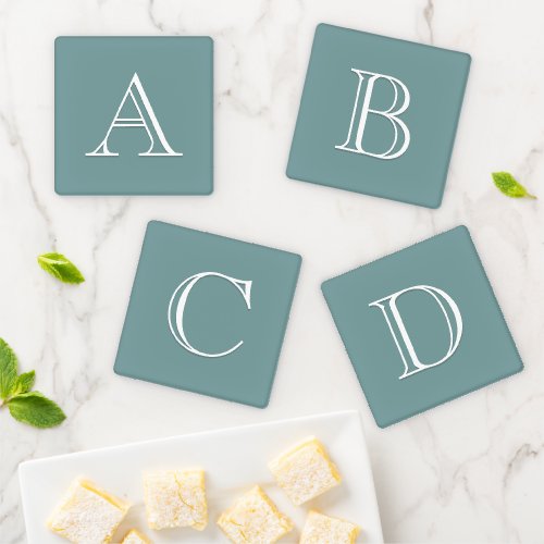 Custom Modern Seafoam Monogram Initial Coaster Set