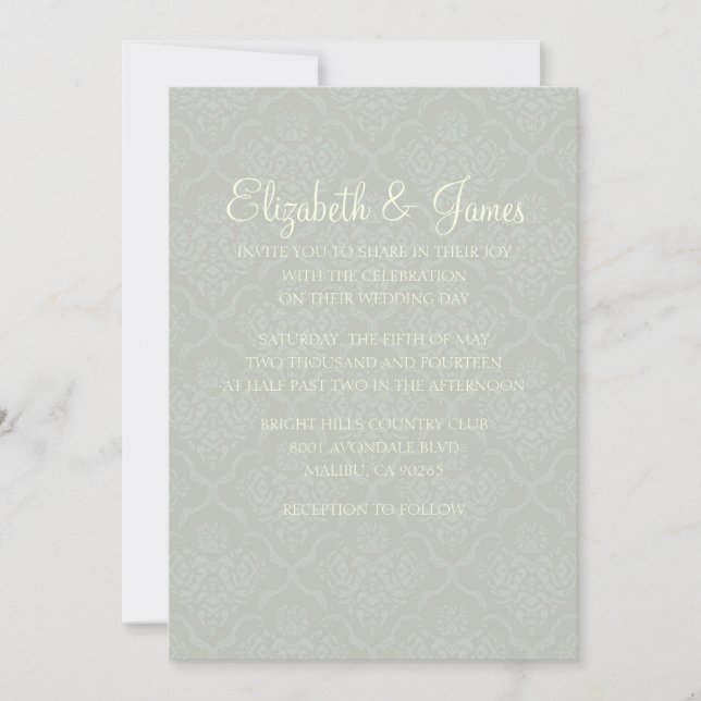 Custom Modern Silver Damask Wedding Invitations (Front)