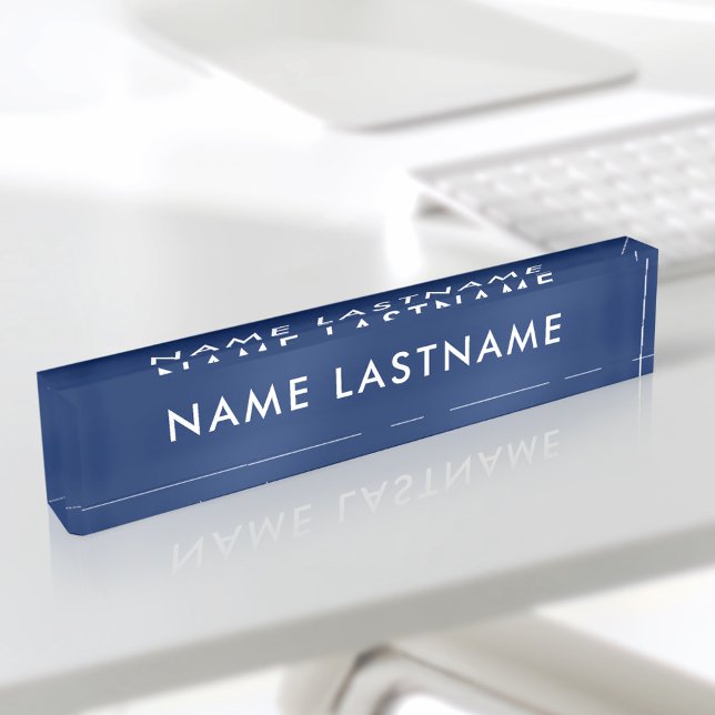 Custom Modern Simple Basic Minimalist Navy Blue Desk Name Plate (Creator Uploaded)