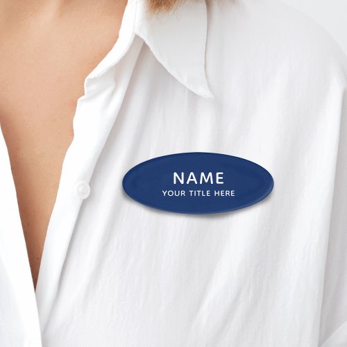 Custom Modern Simple Basic Navy Blue Title Name Tag