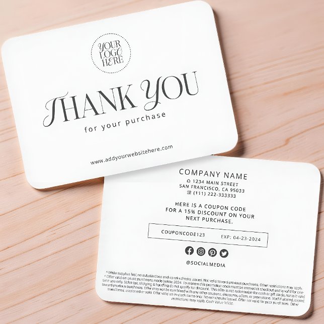 Custom Modern Simple Business Logo Coupon Promo Note Card (Creator Uploaded)