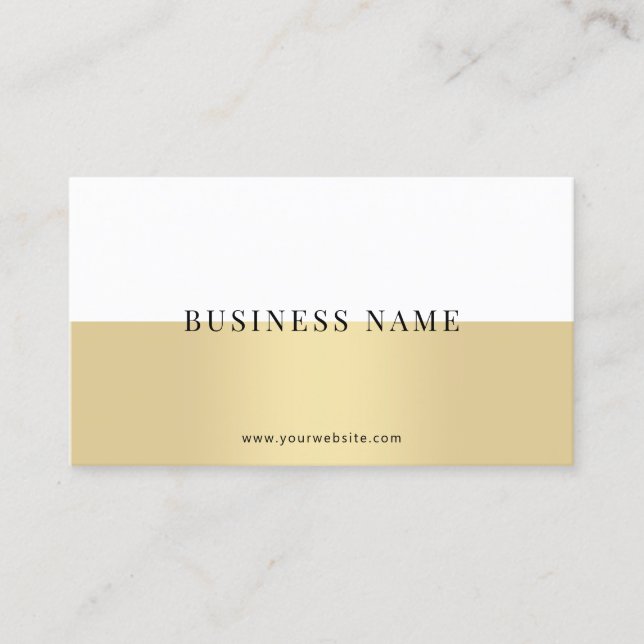 Custom Modern Simple Elegant Gold White Corporate Business Card (Front)