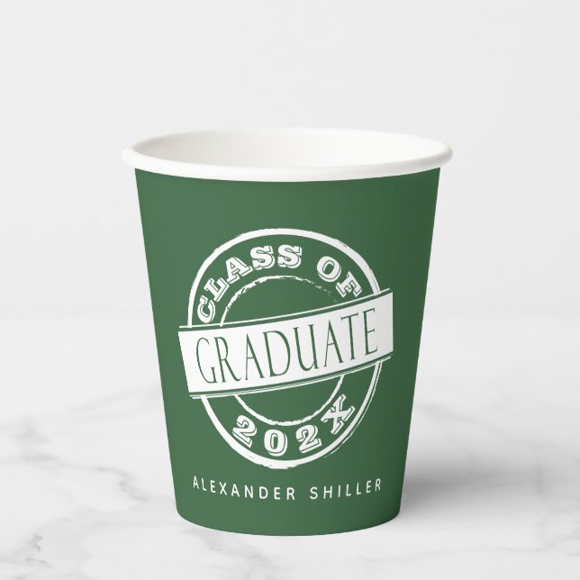 Custom Modern Simple Green Graduate Paper Cups (Front)