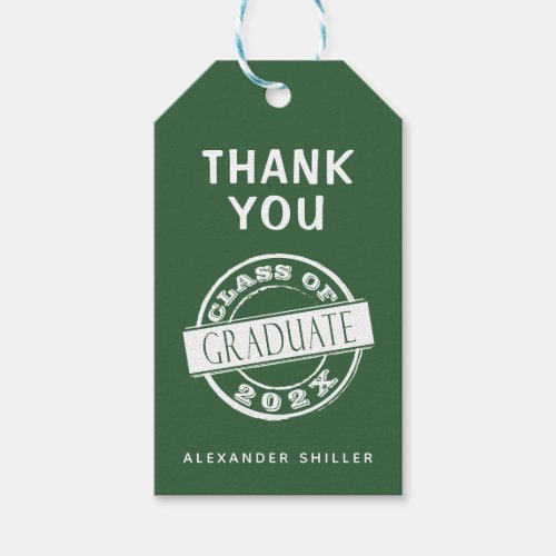 Custom Modern Simple Green Graduate Thank You  Gift Tags