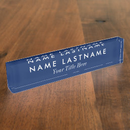 Custom Modern Simple Navy Blue White Title Desk Name Plate