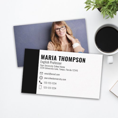 Custom Modern Simple Photo Stylish White Black Business Card