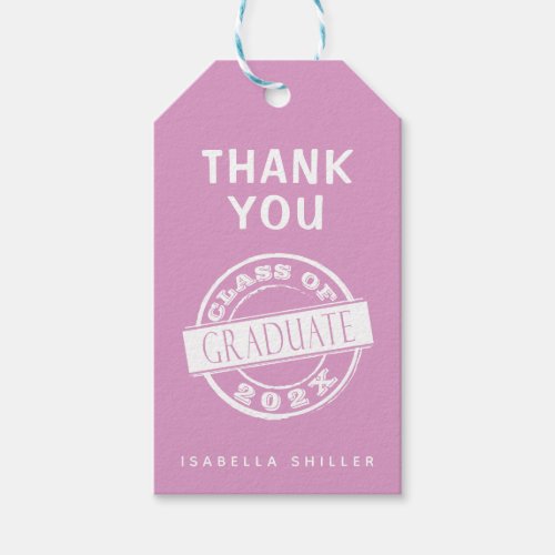 Custom Modern Simple Pink Graduate Thank You  Gift Tags