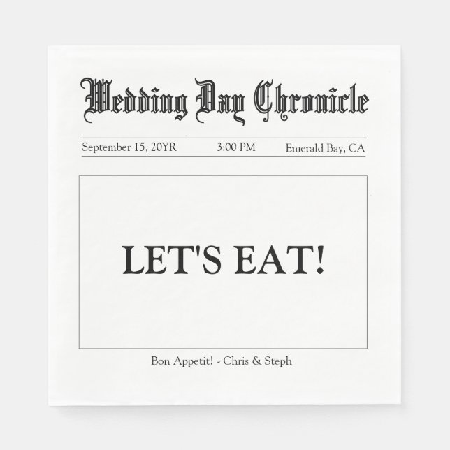 Custom Modern Simple Script Wedding Buffet Paper Napkins (Front)