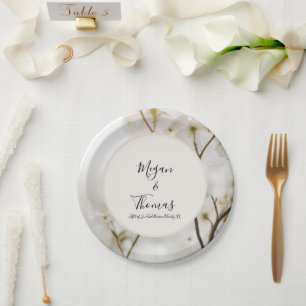 Custom Modern Soft Floral Elegant Wedding Paper Plates