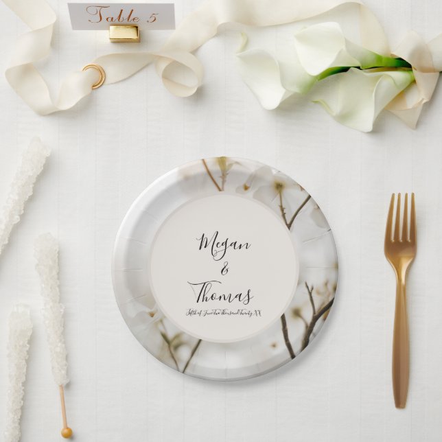 Custom Modern Soft Floral Elegant Wedding Paper Plates (Wedding)