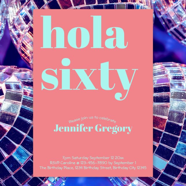 Custom Modern Spanish Hola Forty 60th birthday  Invitation (Creator Uploaded)