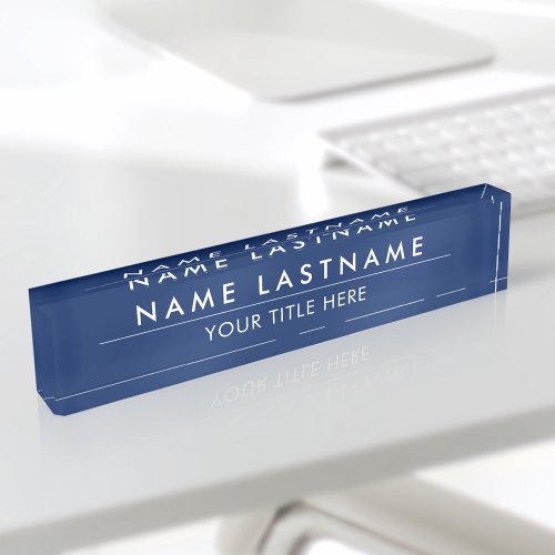 Custom Modern Stylish Navy Blue White Title Desk Name Plate