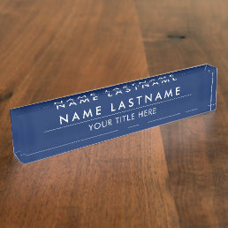 Custom Modern Stylish Navy Blue White Title Desk Name Plate
