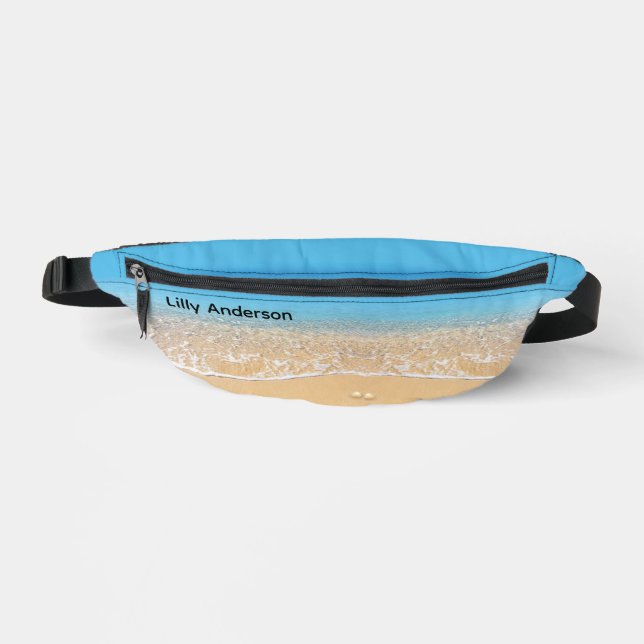 Custom Modern Summer Blue Ocean Beach Fanny Pack (Front)