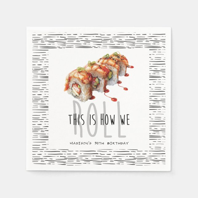 Custom Modern Sushi Adult Birthday Napkins (Front)