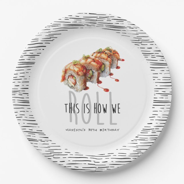 Custom Modern Sushi Adult Birthday Paper Plates (Front)