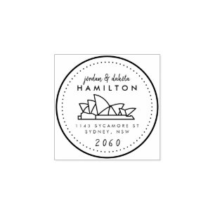 Custom Modern Sydney Line Drawing Return Address Rubber Stamp