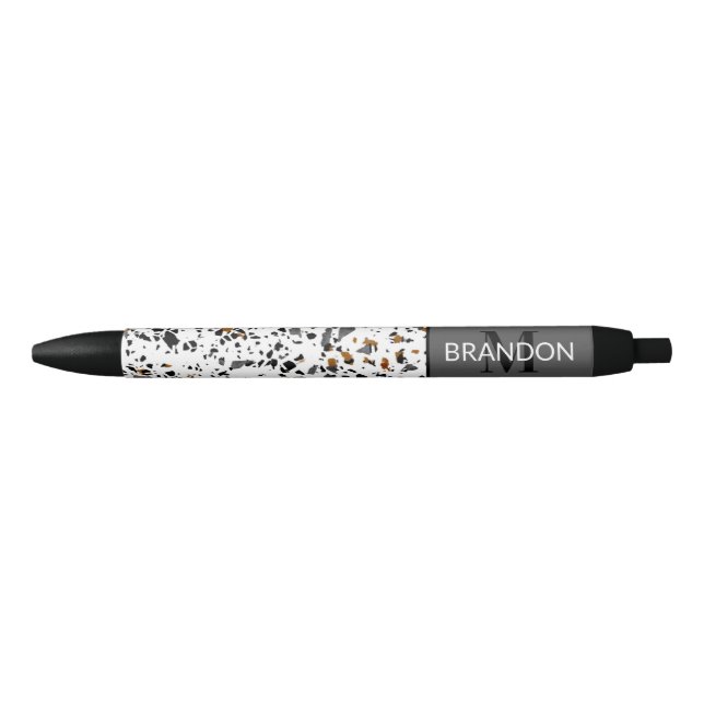 Custom Modern Teal Gray Brown Black Terrazzo Art Pen (Front)