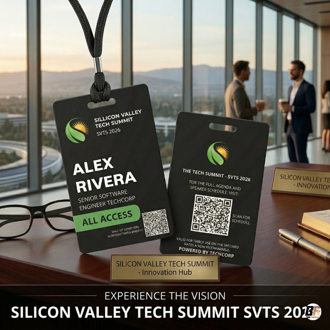 Custom Modern Tech Conference QR Code Event Badge (Creator Uploaded)