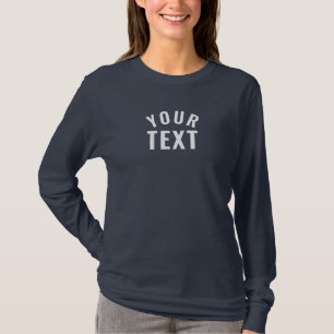 Custom Modern Text Womens Long Sleeve Navy Blue T-Shirt