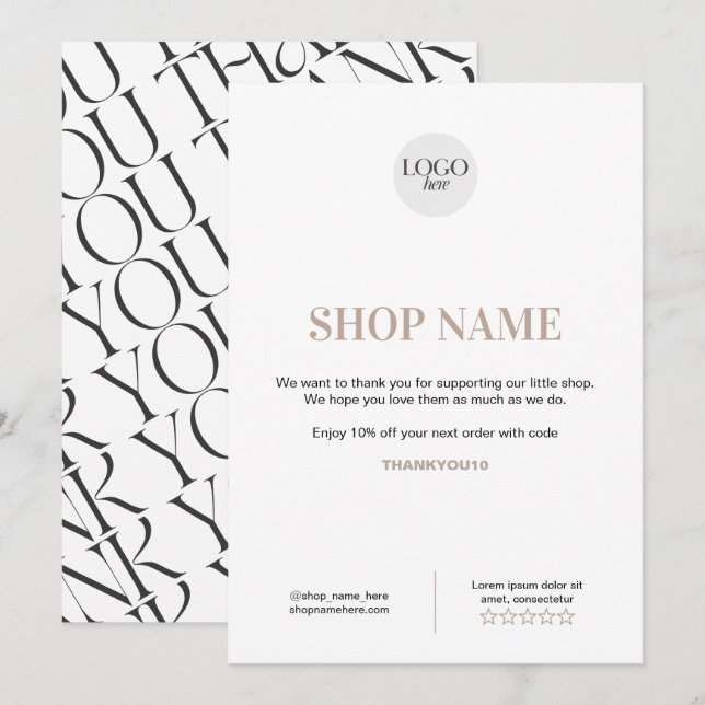 Custom Modern Thank You Card for Shop Owners (Front/Back)