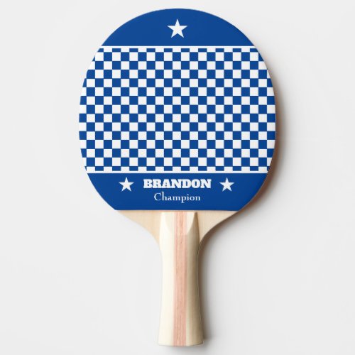 Custom Modern Trendy Blue White Checkered Pattern Ping Pong Paddle