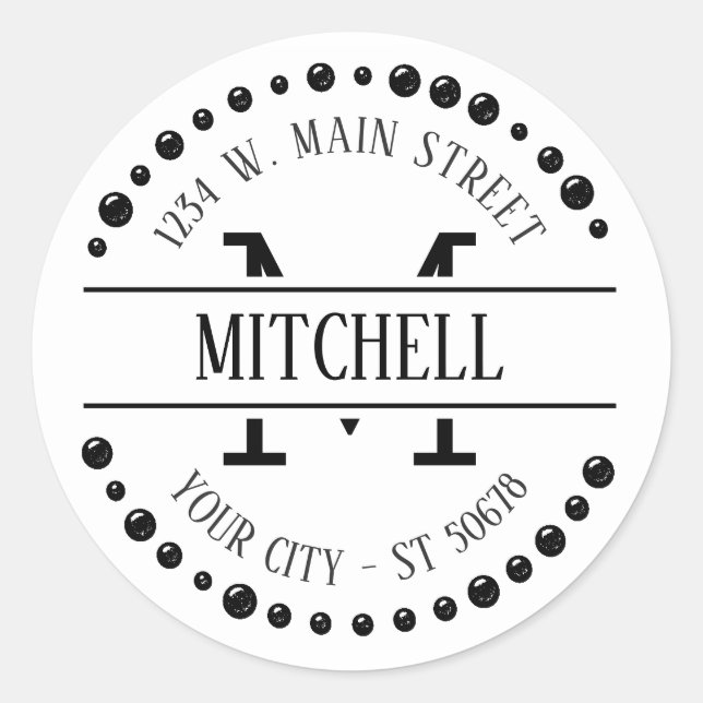 Custom Modern Trendy Chic Art Deco Circle Motif Classic Round Sticker (Front)