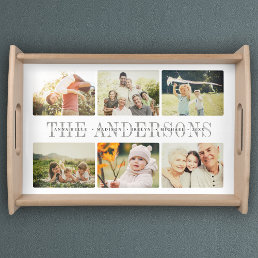 Custom Modern Trendy Family Name Photo Collage Serving Tray