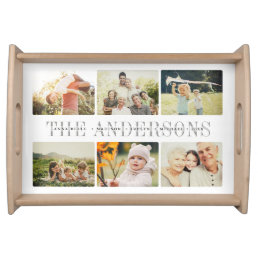 Custom Modern Trendy Family Name Photo Collage Serving Tray