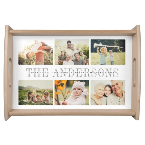 Custom Modern Trendy Family Name Photo Collage Serving Tray