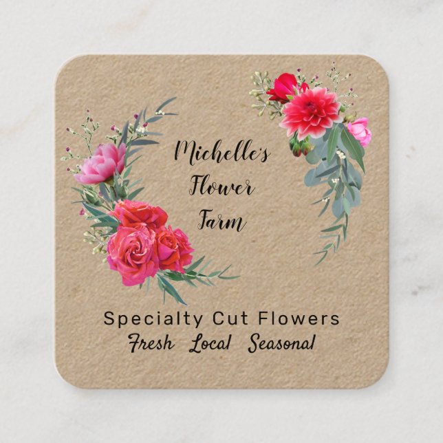 Custom Modern Trendy Flower Farm Botanical Floral  Square Business Card (Front)