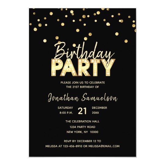 Custom Modern Trendy Gold Black BIRTHDAY PARTY Invitation | Zazzle.com