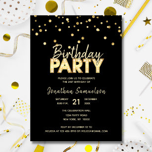 Custom Modern Trendy Gold Black BIRTHDAY PARTY Invitation