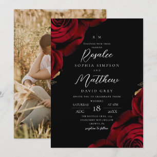 Custom Modern Trendy Red Rose Wedding Invitation