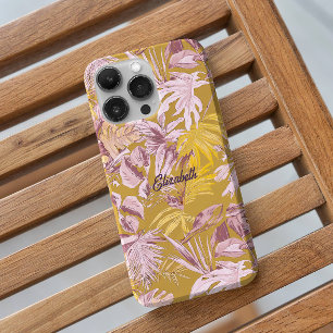 Custom Modern Tropical Leaf Yellow Grey iPhone 16 Pro Case